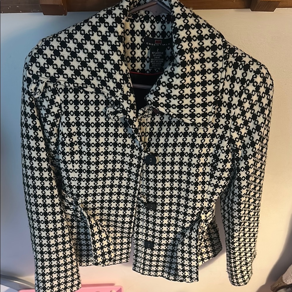 Essentials Black and White Houndstooth Blazer